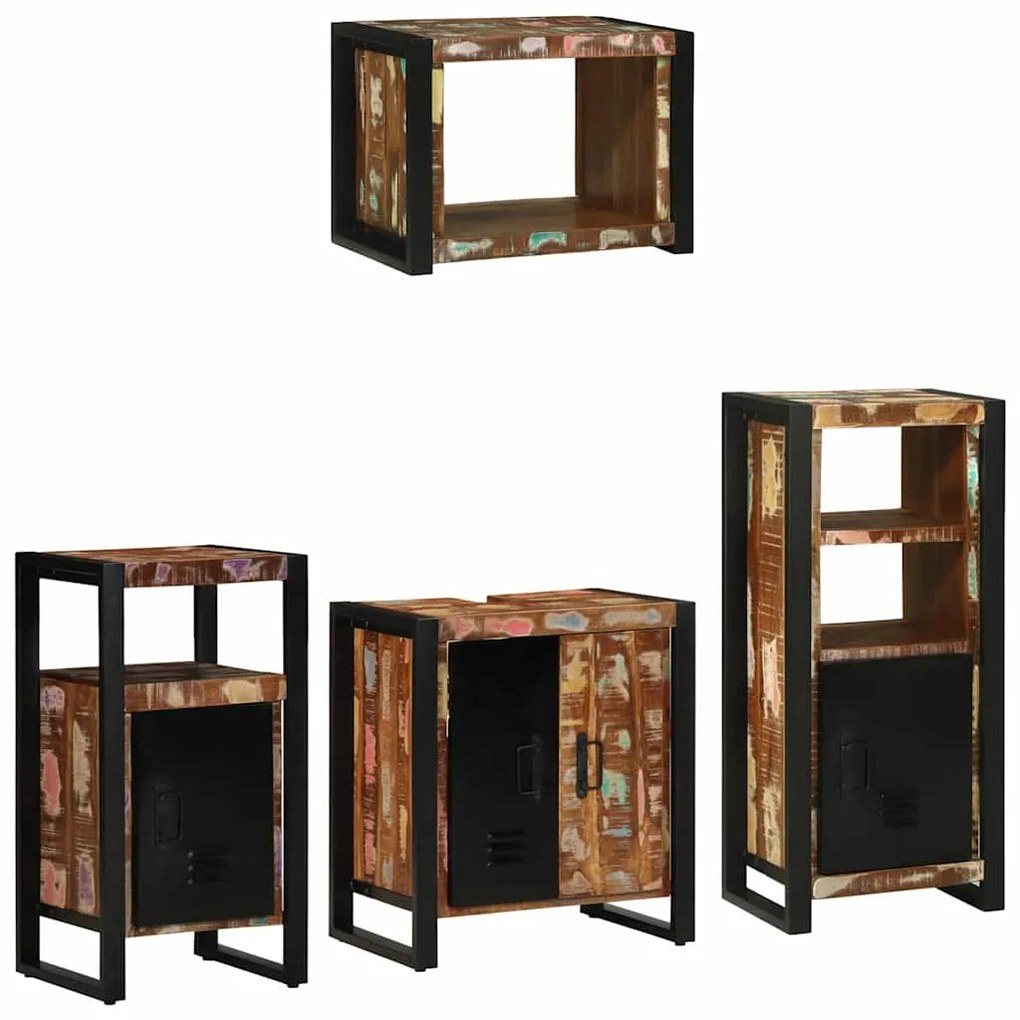 vidaXL Σετ Επίπλων Μπάνιου 4 pcs Πολύχρωμο Στερεό ανακτημένο ξύλο