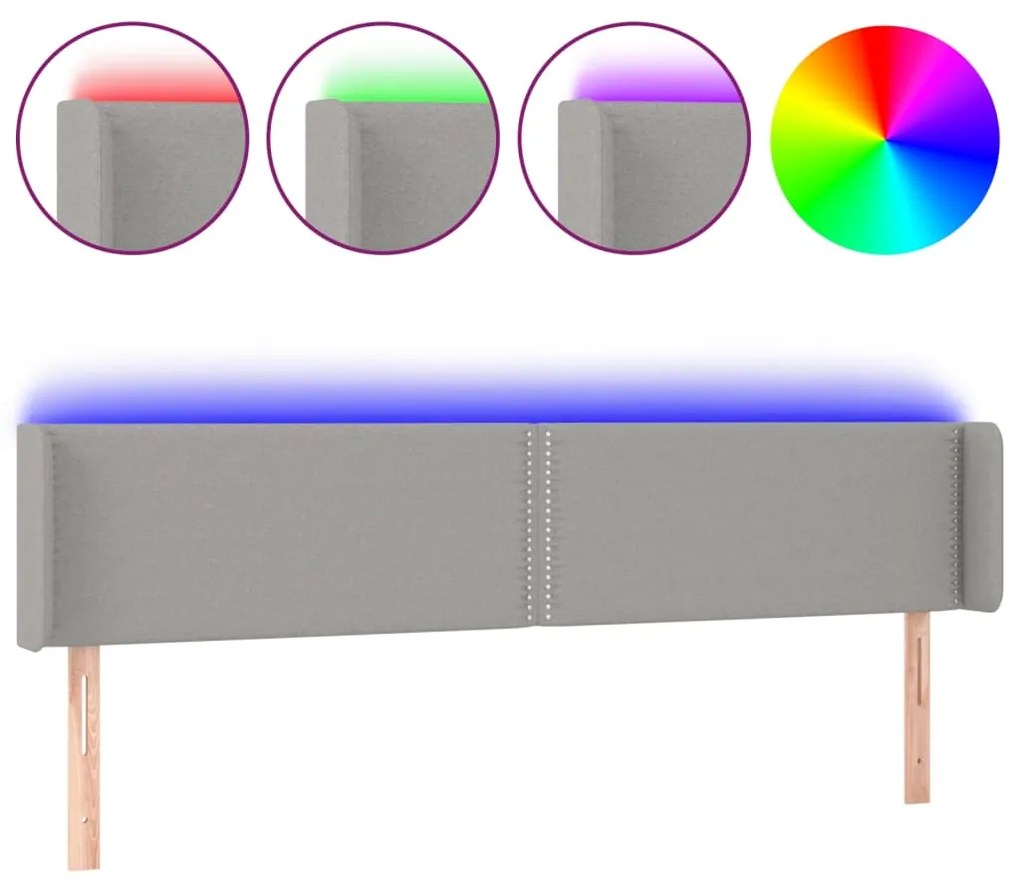 vidaXL Κεφαλάρι Κρεβατιού LED Ανοιχτό Γκρι 203x16x78/88 εκ. Υφασμάτινο