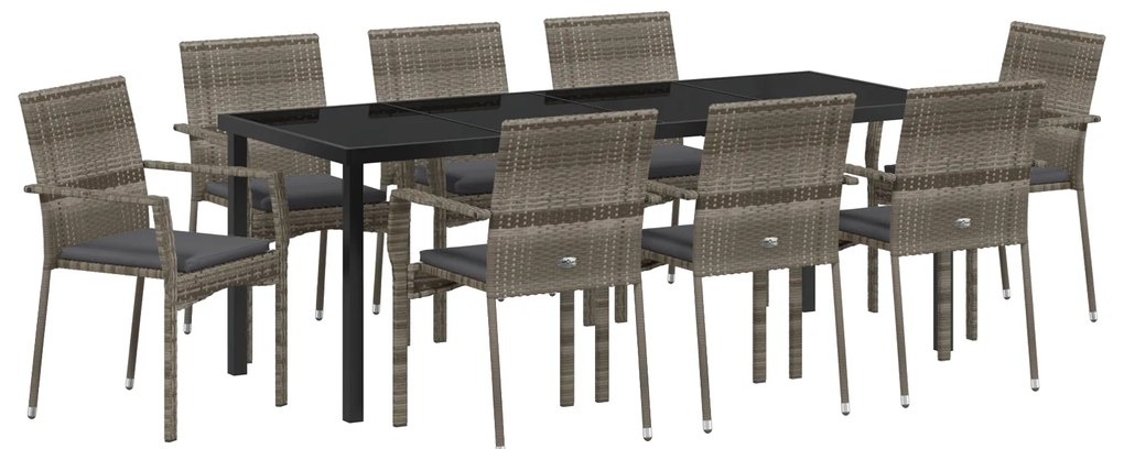 vidaXL Σετ Καθισμάτων Κήπου με μαξιλάρι 9 pcs Γκρι 200 x 80 x 73 εκ