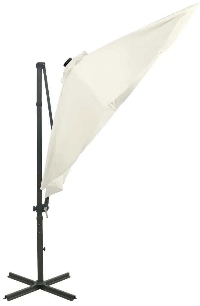 vidaXL Ομπρέλα Κρεμαστή με Ιστό και LED Χρώμα Άμμου 300 εκ.