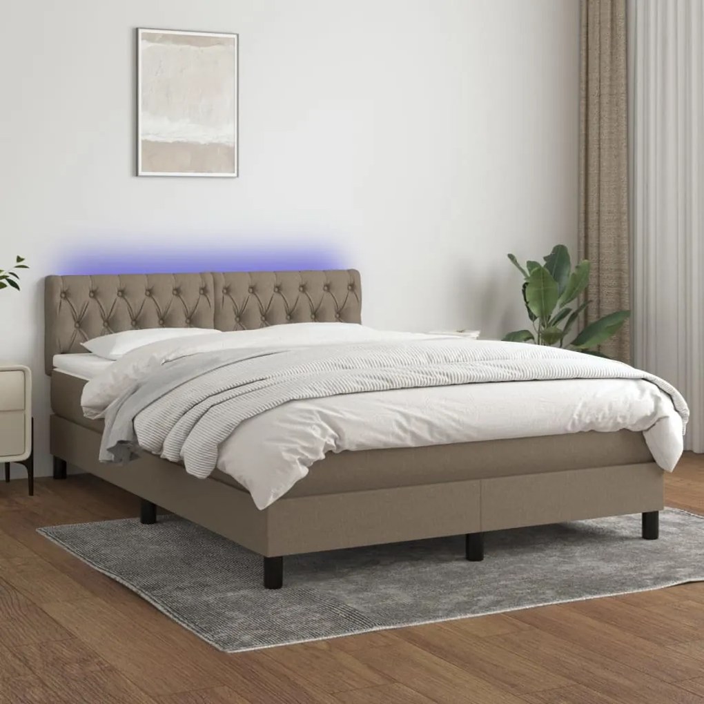 Κρεβάτι Boxspring με Στρώμα & LED Taupe 140x200 εκ. Υφασμάτινο