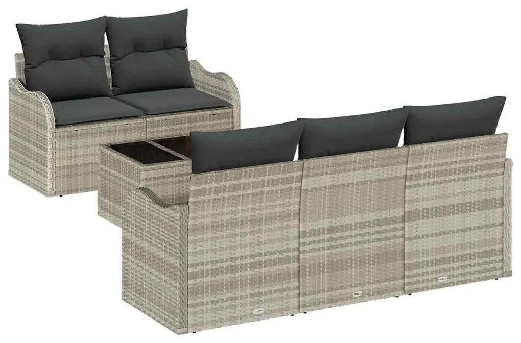 vidaXL Σετ Καναπέ Κήπου 6 pcs Ανοιχτό γκρι Πολυ ράταν