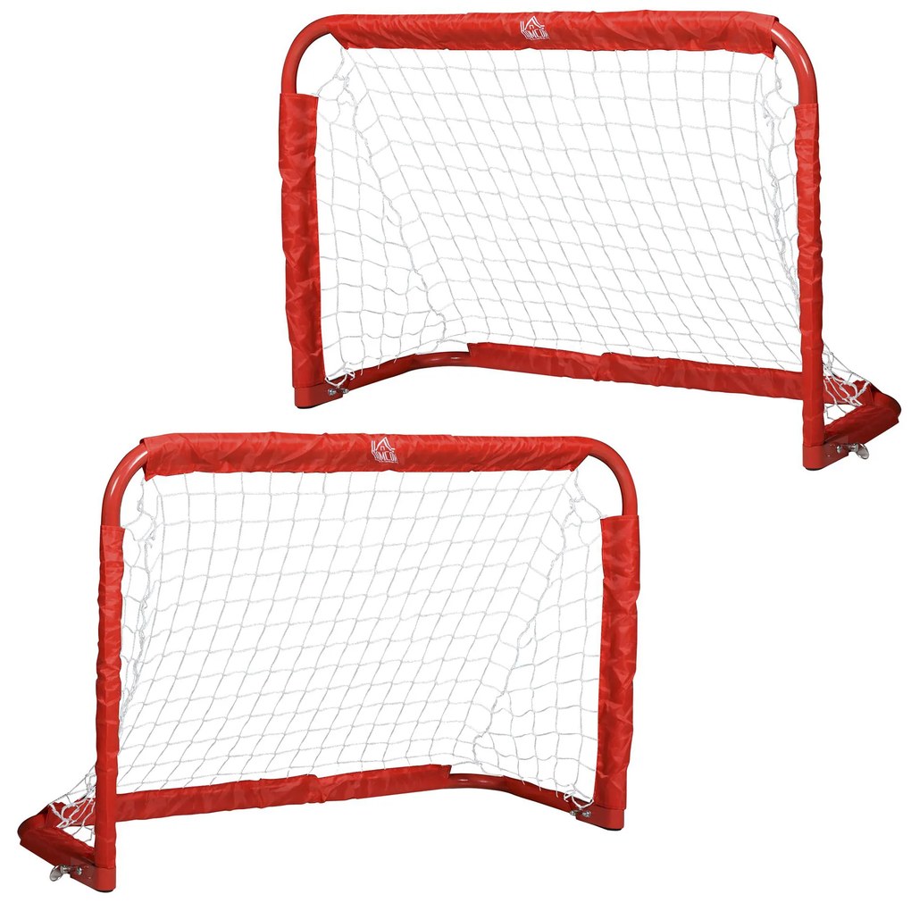 HOMCOM Σετ τερμάτων ποδοσφαίρου, 2 αναδιπλούμενα μίνι τέρματα, μεταλλικό πλαίσιο, συμπεριλαμβανομένων εργαλείων, 90 x 36 x 60 cm, Κόκκινο