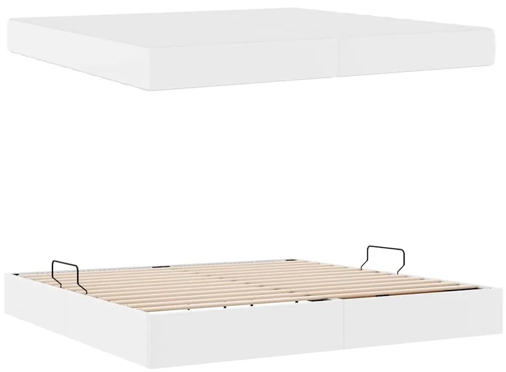vidaXL Κρεβάτι με αποθηκευτικό χώρο και στρώμα 2 pcs Λευκό Δέρμα