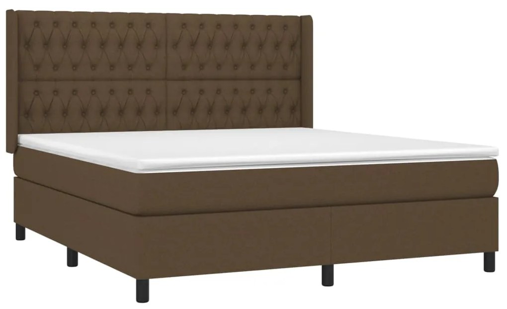 vidaXL Κρεβάτι Boxspring με Στρώμα & LED Σκ.Καφέ 180x200εκ. Υφασμάτινο