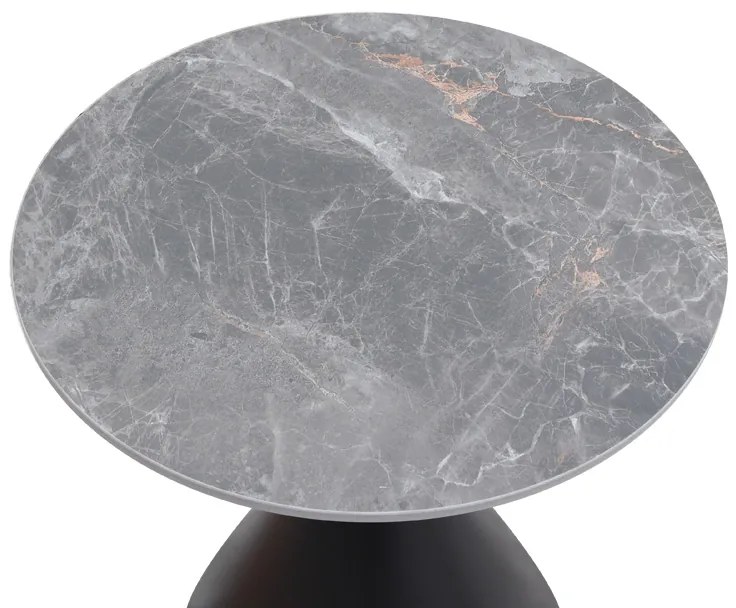Τραπεζάκι βοηθητικό Logan Megapap sintered stone - μέταλλο χρώμα γκρι εφέ μαρμάρου - μαύρο Ø50x56εκ.