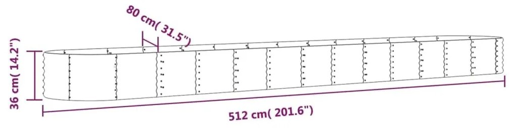 Ζαρντινιέρα Πράσινη 512x80x36 εκ Ατσάλι με Ηλεκτρ. Βαφή Πούδρας - Πράσινο