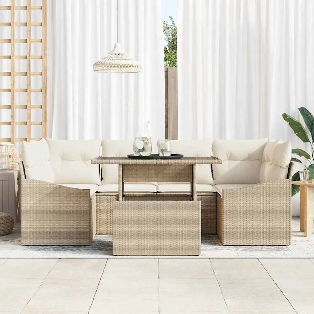 vidaXL Σετ Καναπέ Κήπου 7 pcs μπεζ και κρεμ 100 x 55 x 73 εκ