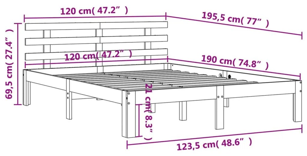 Σκελετός Κρεβ. Χωρίς Στρώμα Καφέ Κεριού 120x190 εκ Μασίφ Πεύκο - Καφέ