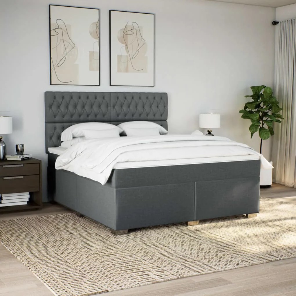 vidaXL Κρεβάτι Boxspring με Στρώμα Σκούρο Γκρι 180x200 εκ Υφασμάτιν