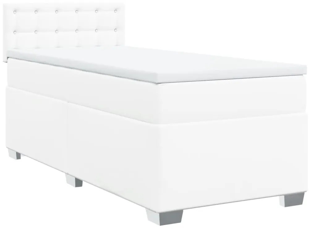 Κρεβάτι Boxspring με Στρώμα Λευκό 100x200εκ.από Συνθετικό Δέρμα - Λευκό