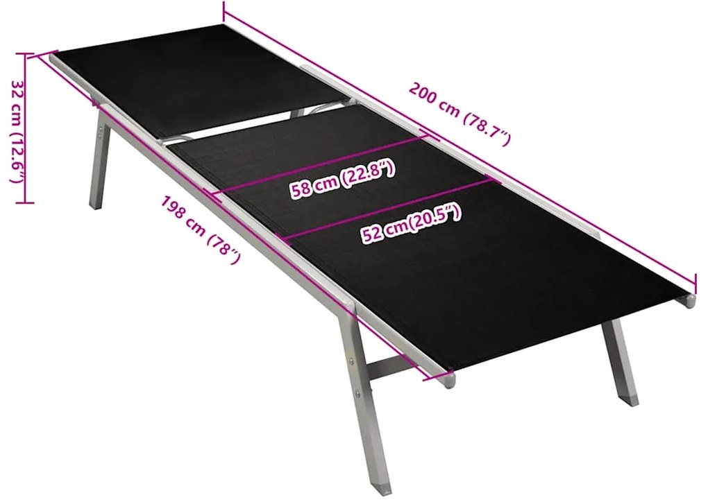 vidaXL Ξαπλώστρα Μαύρη από Ατσάλι / Textilene