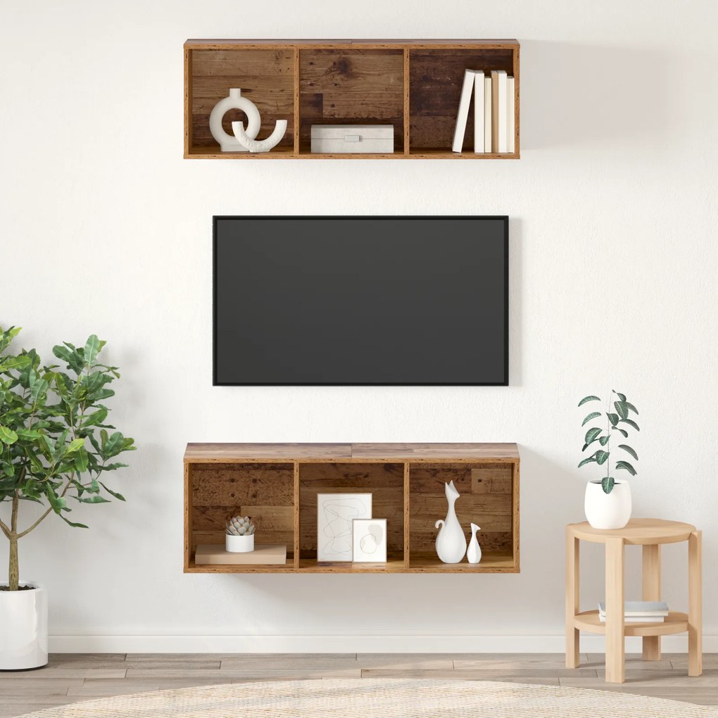 vidaXL Τοίχου ντουλάπες τηλεόρασης 2 pcs Παλαιό ξύλο 37 x 37 x 107 εκ