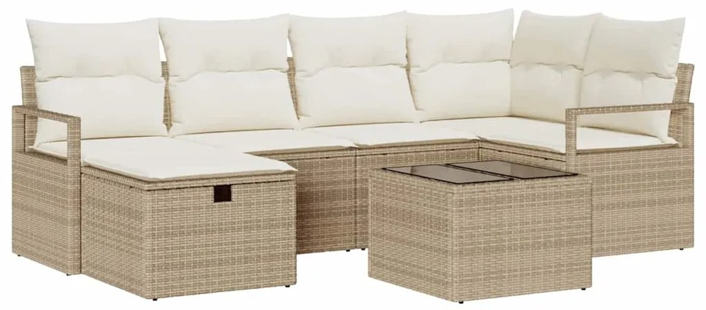 vidaXL Σετ Καναπέ Κήπου με μαξιλάρι 7 pcs Μπεζ Πολυ ράταν