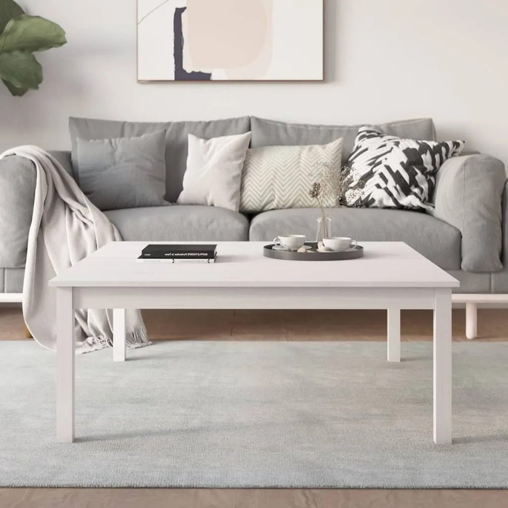 vidaXL Τραπεζάκι Σαλονιού Λευκό 100x100x40 εκ από Μασίφ Ξύλο Πεύκου