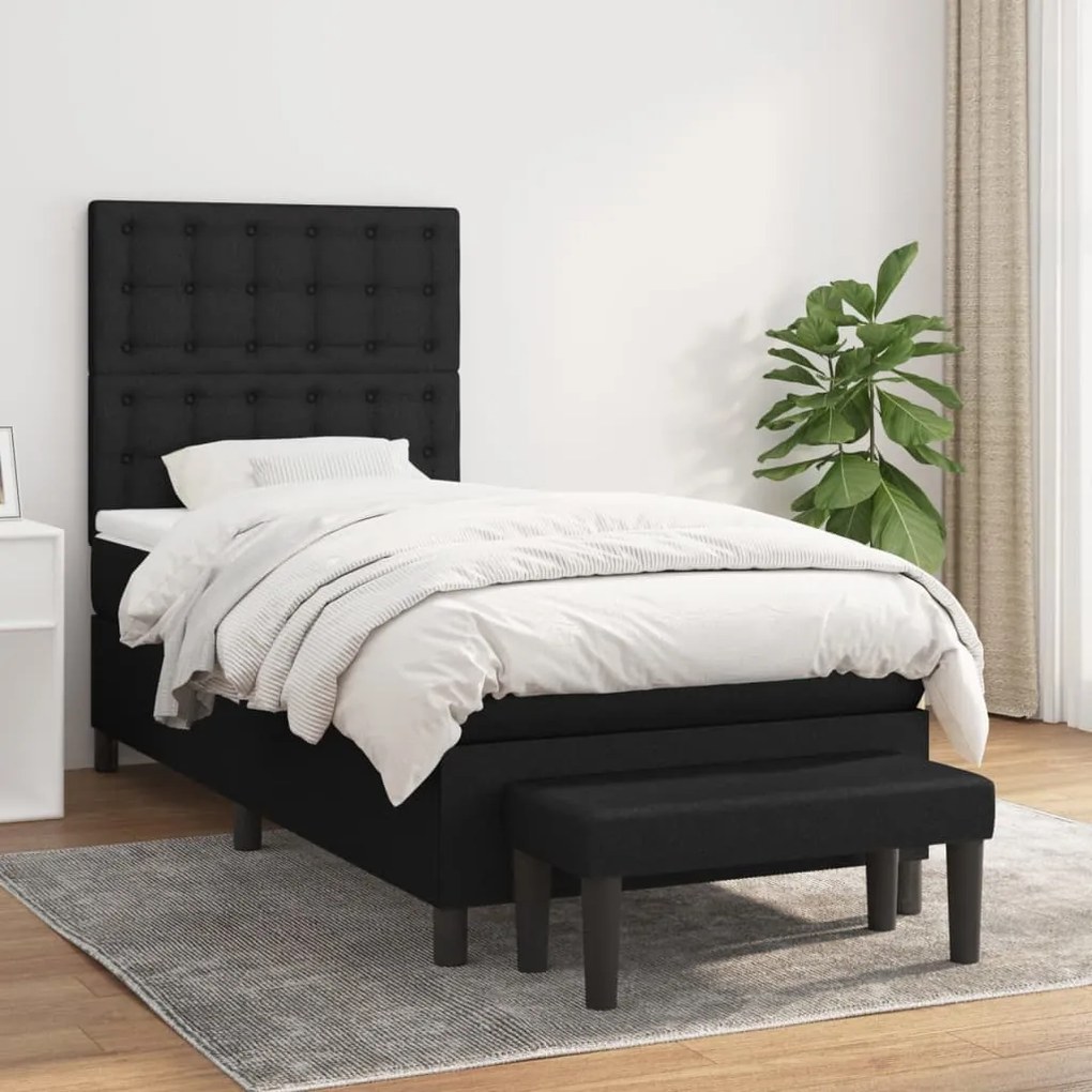 vidaXL Κρεβάτι Boxspring με Στρώμα Μαύρο 100 x 200 εκ. Υφασμάτινο