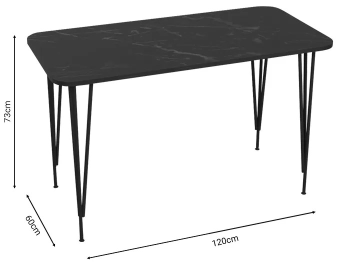 Τραπέζι Polkan pakoworld μαύρο μαρμάρου μελαμίνης 120x60x73εκ - 321-000032