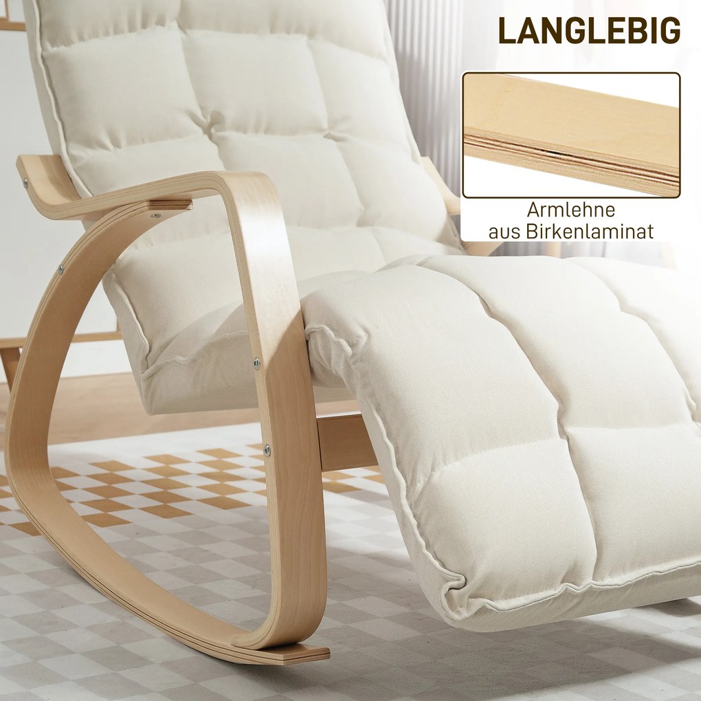 HOMCOM Πολυθρόνα-κουνιστή, πολυθρόνα με μπράτσα και ατσάλινο σκελετό, για σαλόνι, υπνοδωμάτιο, κρεμ λευκό