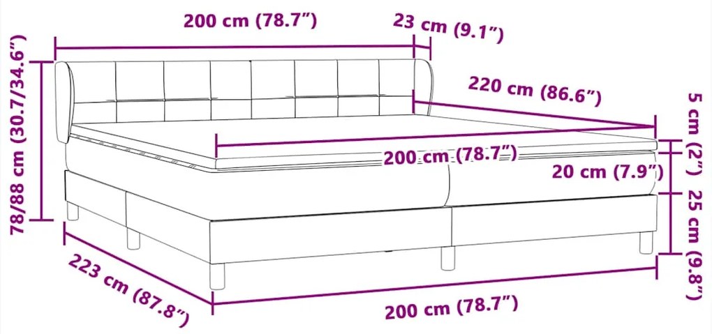 BOX SPRING ΚΡΕΒΑΤΙ ΜΕ ΣΤΡΩΜΑΤΑ ΣΚΟΥΡΟ ΜΠΛΕ 200X220 CM ΒΕΛΟΥΔΙΝΟ 3317587