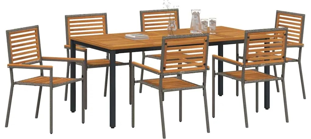 vidaXL Σέτ φαγητού για κήπο 7 pcs Γκρι 180 x 90 x 75 cm