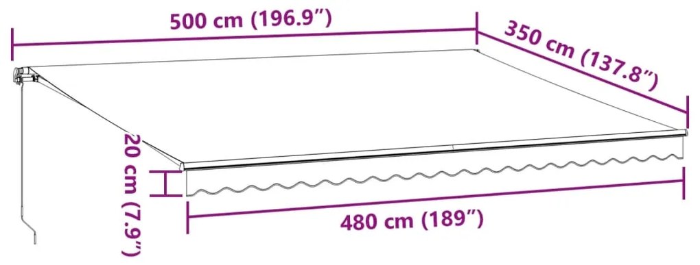 Τέντα Πτυσσόμενη Χειροκίνητη με LED Καφέ 500x350 εκ. - Καφέ