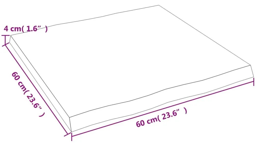 Επιφ Τραπεζιού Αν Καφέ 60x60x(2-4)εκ. Ακατέργ. Μασίφ Ξύλο Δρυός - Καφέ