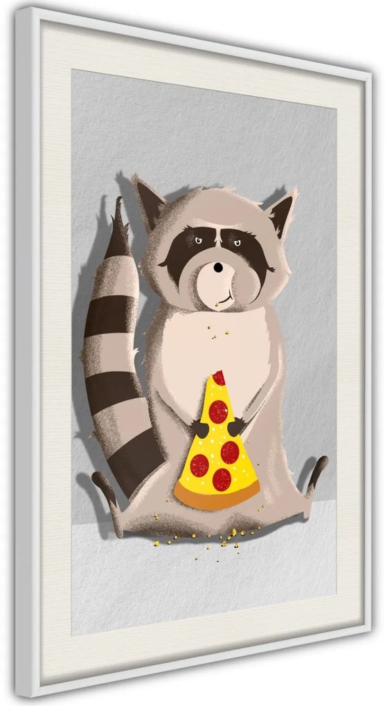 Αφίσα - Racoon Eating Pizza - 30x45 - Μαύρο - Με πασπαρτού