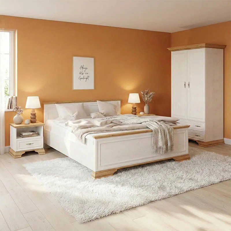 Σετ Κρεβατοκάμαρας Jaden με Κρεβάτι oak -λευκό 160x200εκ Σετ 4τεμ Υλικό: CLIPBOARD WITH MELAMINE COATING 173-000057