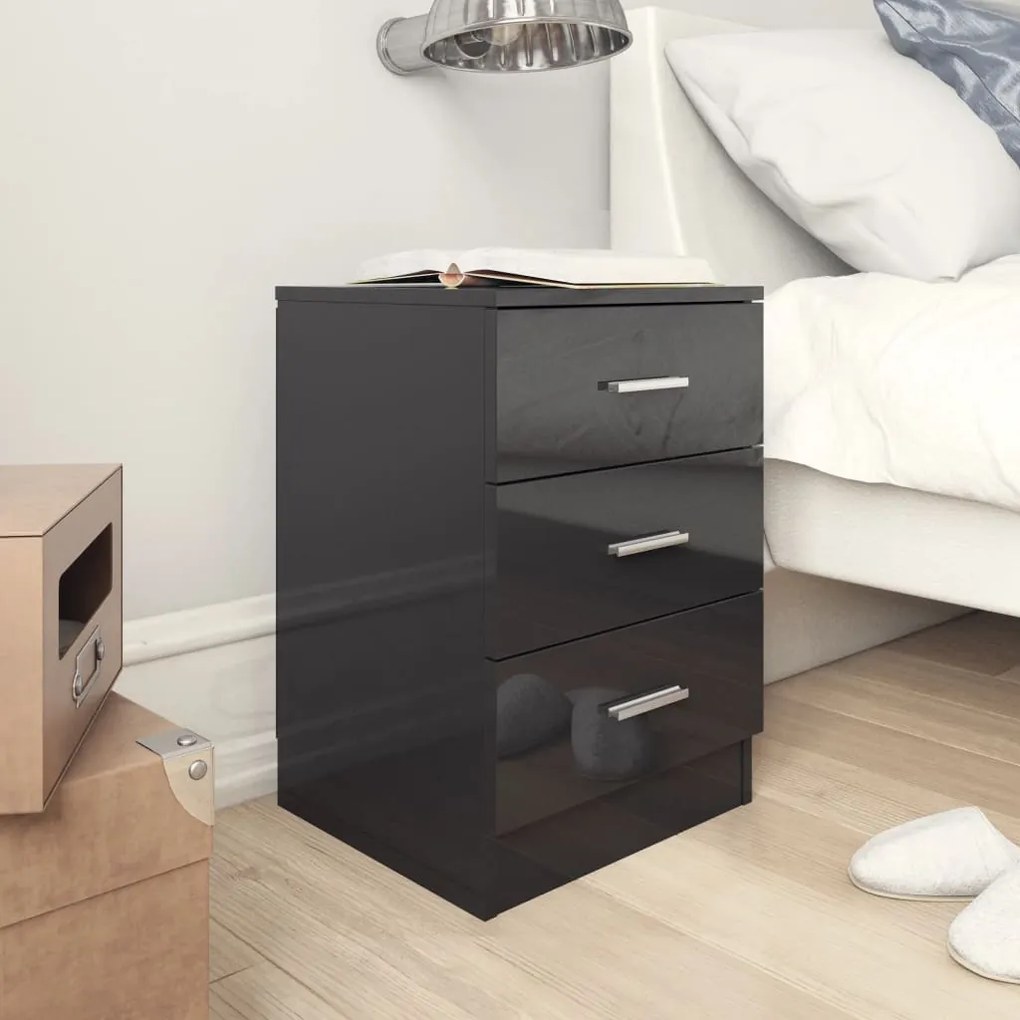 vidaXL Κομοδίνα 2 τεμ. Γυαλιστερό Μαύρο 38x35x56 εκ. από Μοριοσανίδα