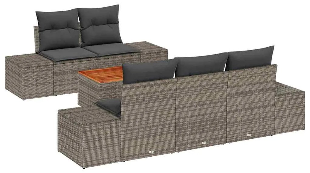 vidaXL Σετ Καναπέ Κήπου με μαξιλάρι 6 pcs Γκρι Πολυ ράταν