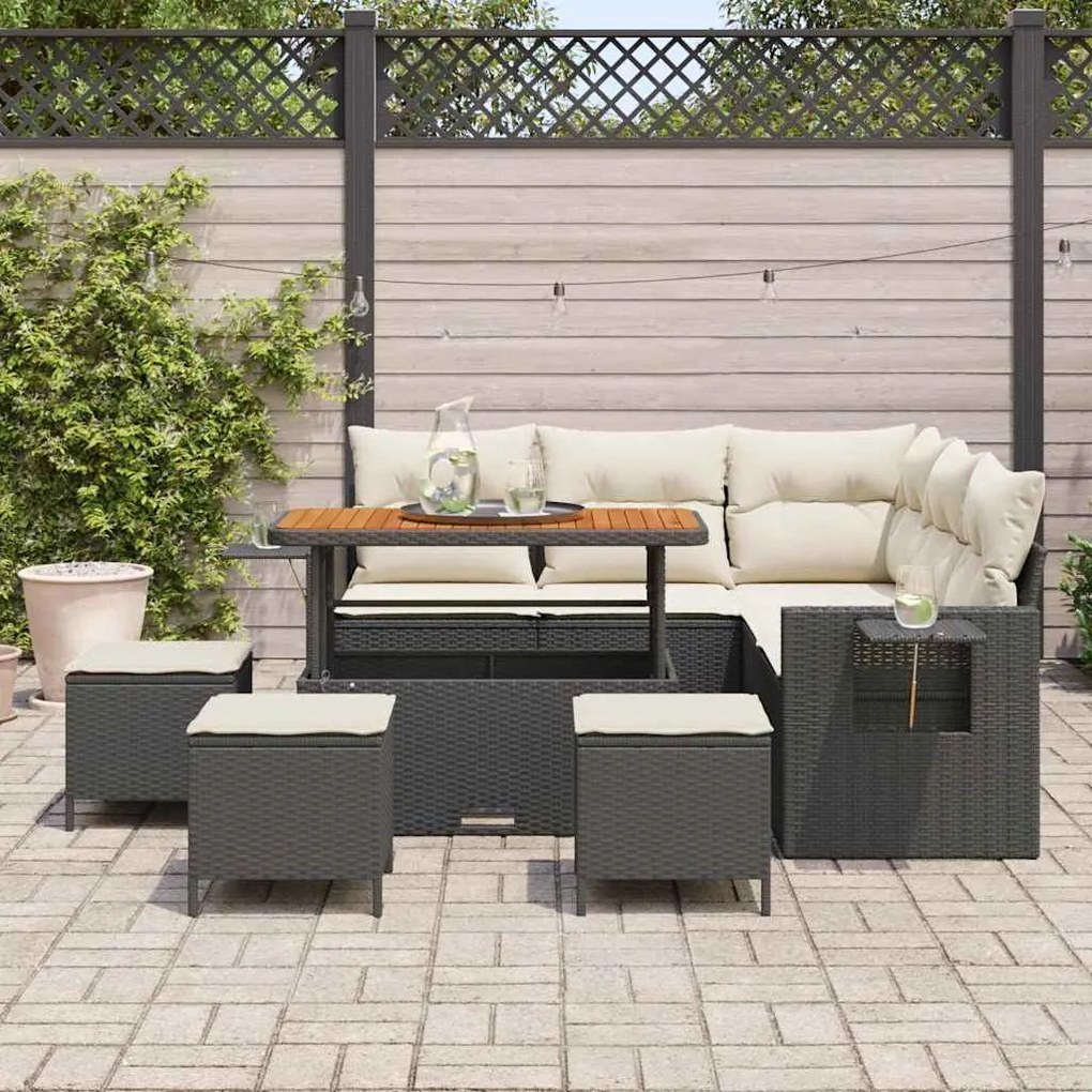 vidaXL Σετ Καναπέ Κήπου 9 pcs Μαύρο και κρεμ 110 x 55 x 71 εκ