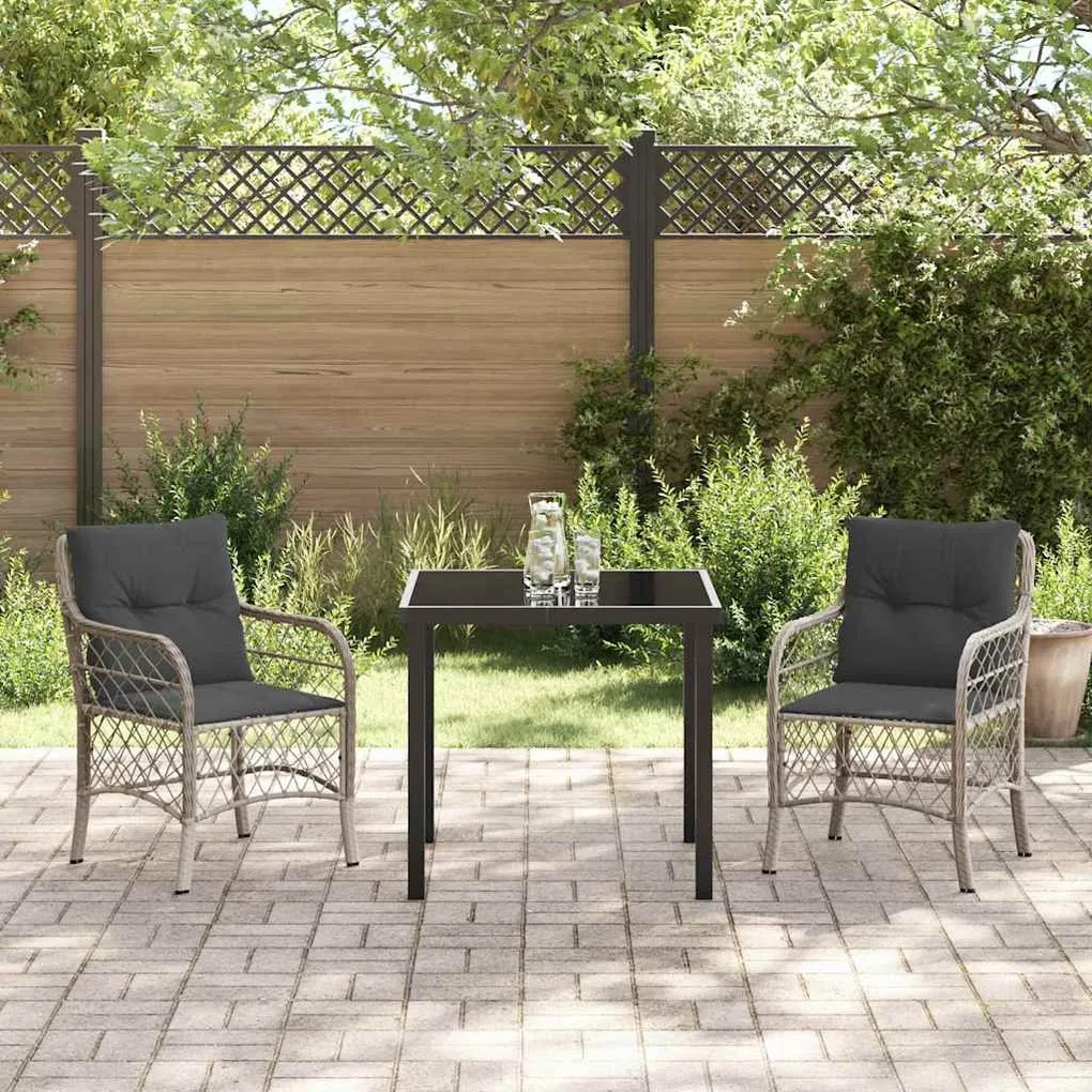 vidaXL Σέτ φαγητού για κήπο με μαξιλάρι 3 pcs Ανοιχτό γκρι Πολυ ράταν