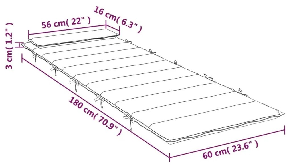 Μαξιλάρι Ξαπλώστρας Μπλε Ρουά 180x60x3 εκ. από Ύφασμα Oxford - Μπλε