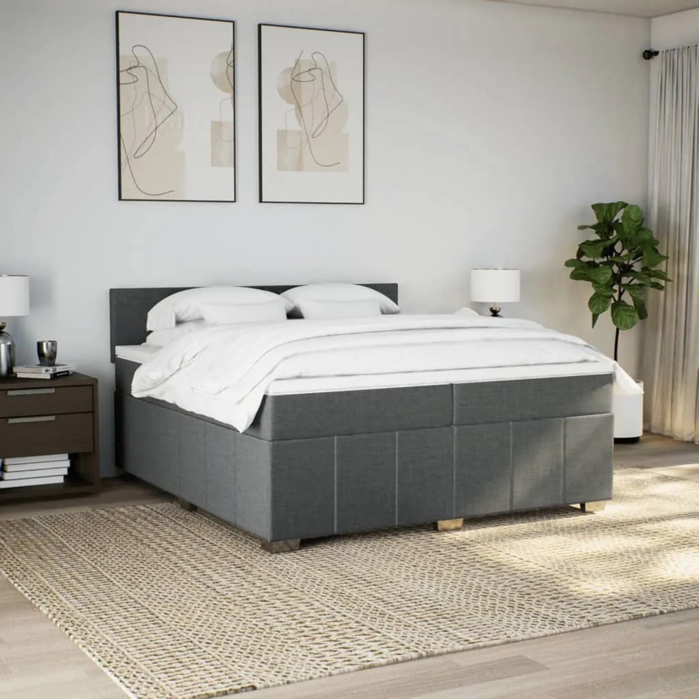 Κρεβάτι Boxspring με Στρώμα Σκούρο Γκρι 200x200 εκ. Υφασμάτινο - Γκρι