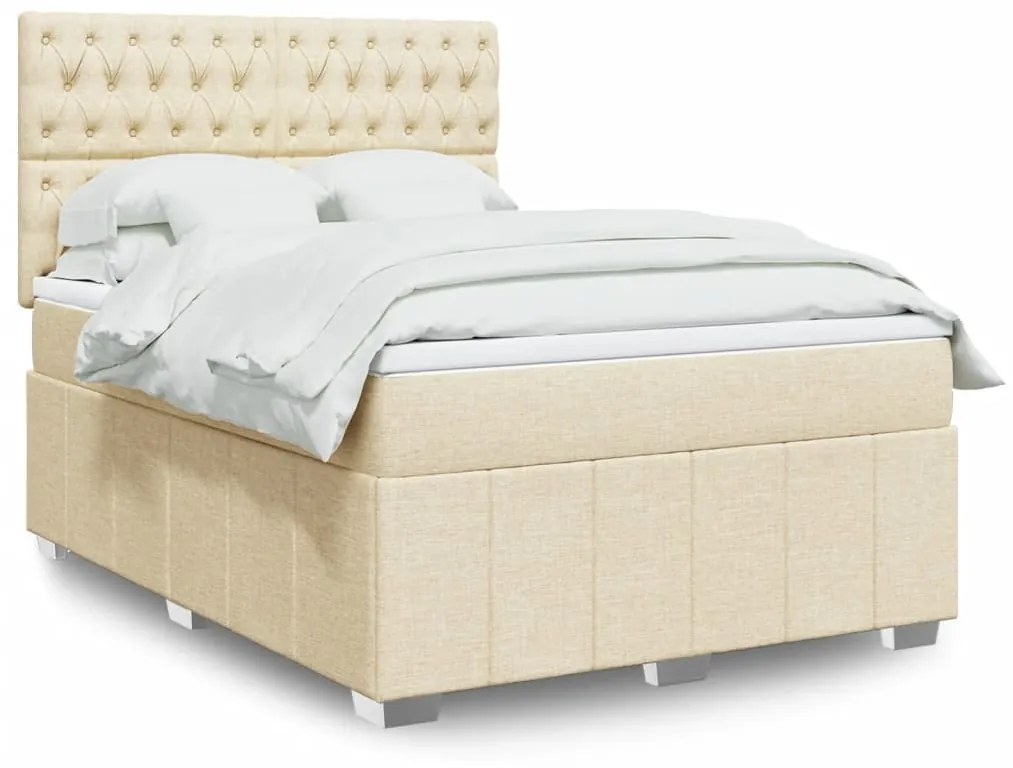 vidaXL Κρεβάτι Boxspring με Στρώμα Κρεμ 140x200 εκ. Υφασμάτινο