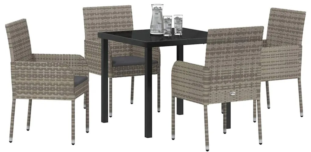 vidaXL Σέτ φαγητού για κήπο με μαξιλάρι 5 pcs Γκρι Πολυ ράταν