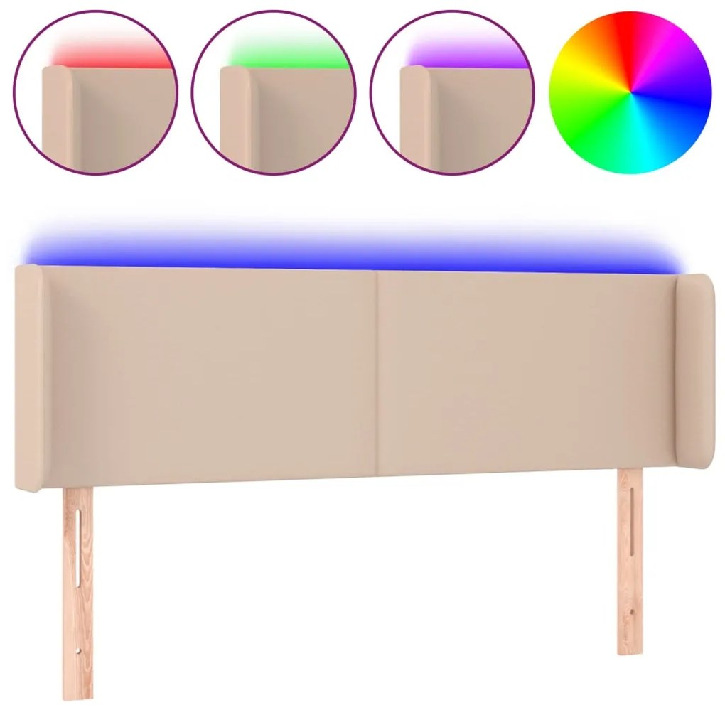vidaXL Κεφαλάρι Κρεβατιού LED Καπουτσίνο 147x16x78/88εκ. Συνθετ. Δέρμα