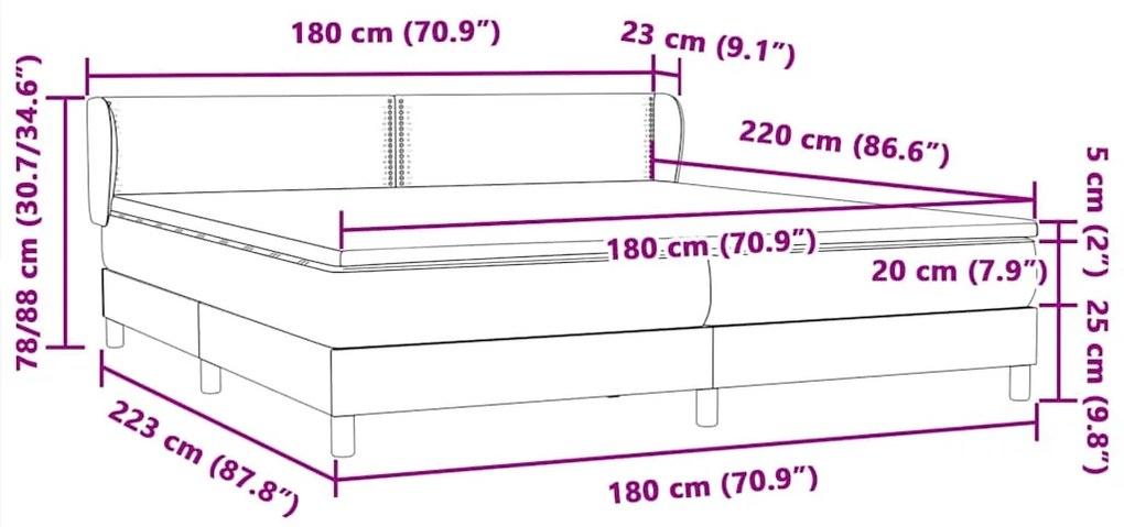 BOX SPRING ΚΡΕΒΑΤΙ ΜΕ ΣΤΡΩΜΑΤΑ ΣΚΟΥΡΟ ΓΚΡΙ 180X220 CM ΒΕΛΟΥΔΙΝΟ 3317494