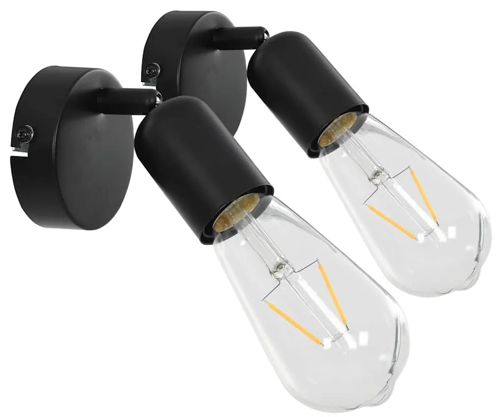 vidaXL Φωτιστικά Σποτ 2 τεμ. Μαύρα με Λαμπτήρες Filament 2W Ε27