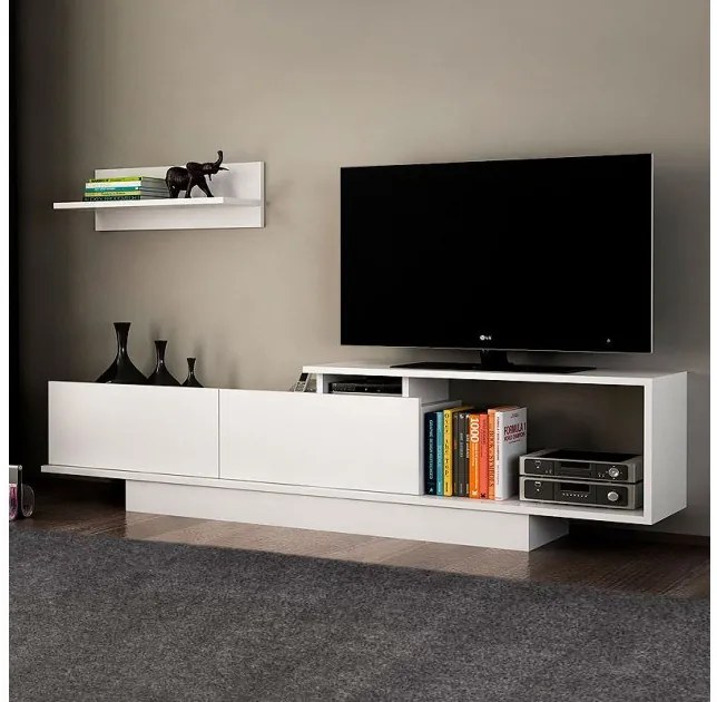 Έπιπλο τηλεόρασης Novara Megapap από μελαμίνη λευκό 180x29,6x45εκ. GP042-0029,1-GP042-0029,1-Λευκό GP042-0029,1