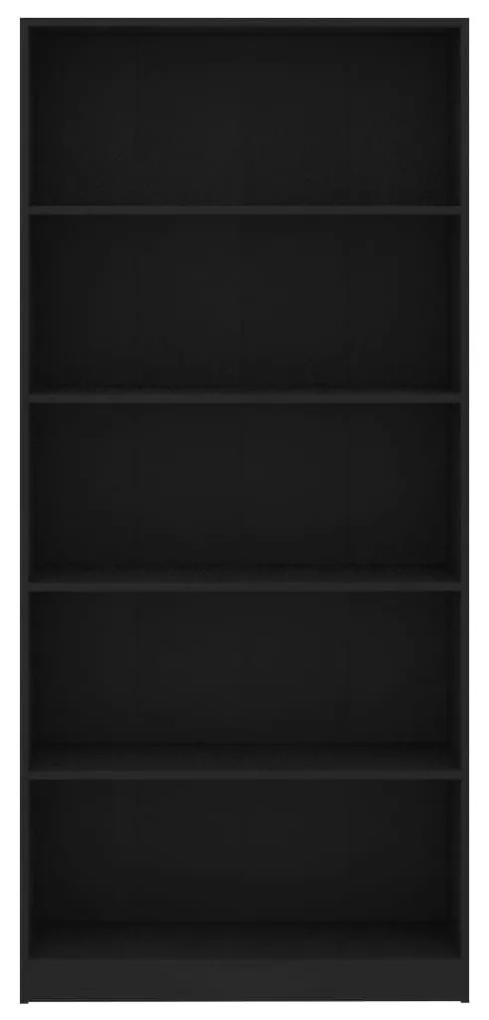 Βιβλιοθήκη με 5 Ράφια Μαύρη 80 x 24 x 175 εκ. από Μοριοσανίδα - Μαύρο