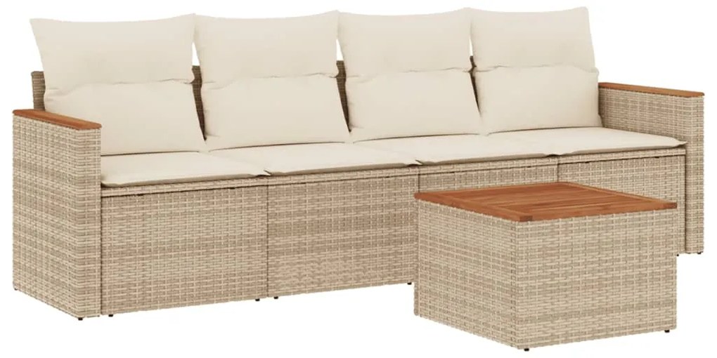 vidaXL Σετ Καναπέ Κήπου 5 τεμ. Μπεζ Συνθετικό Ρατάν με Μαξιλάρι