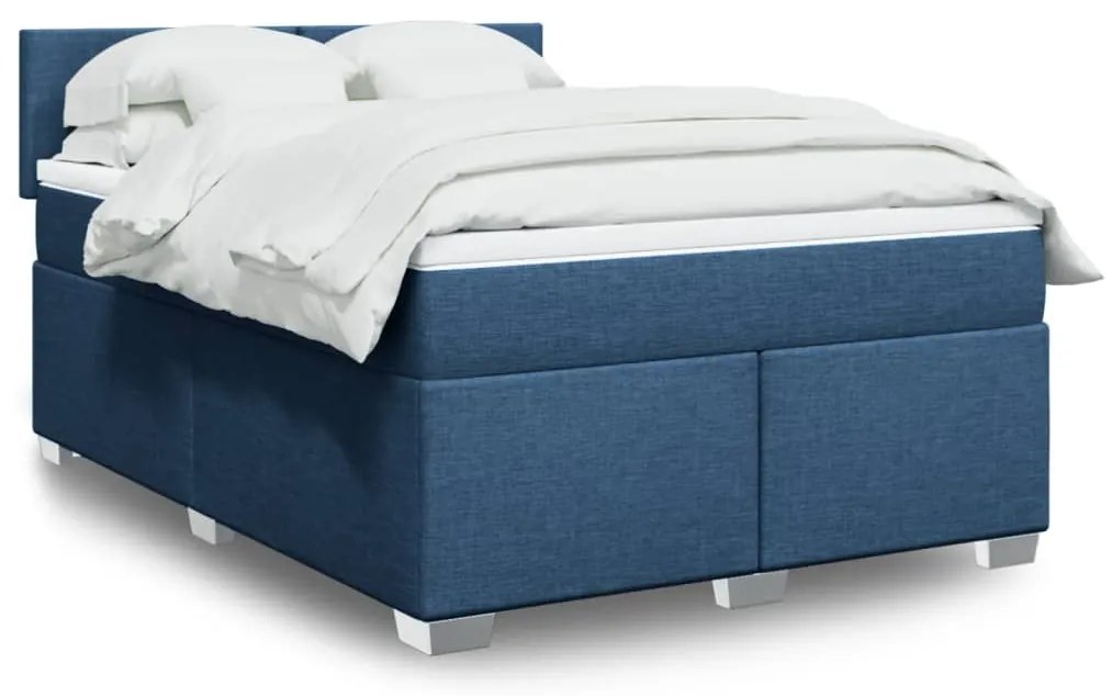 vidaXL Κρεβάτι Boxspring με Στρώμα Μπλε 140x200 εκ. Υφασμάτινο