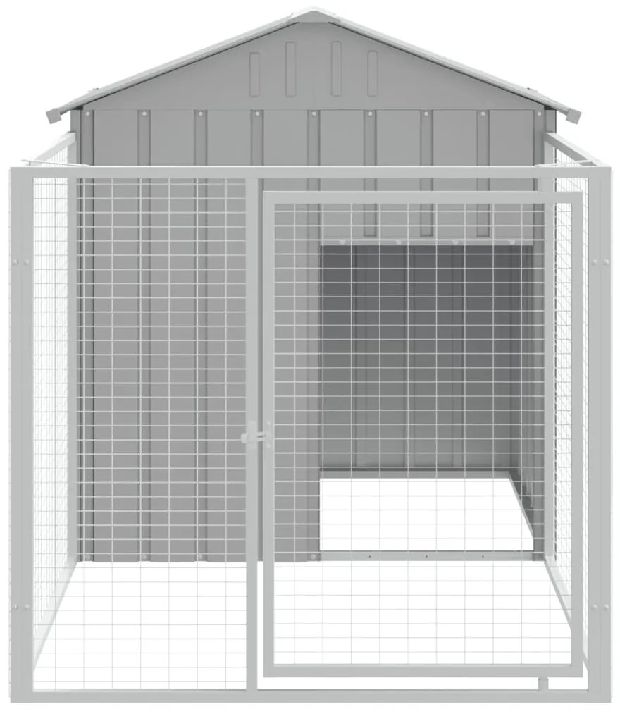 vidaXL Σπιτάκι Σκύλου με Αυλή Αν. Γκρι 117x201x123 εκ. Γαλβαν. Χάλυβας