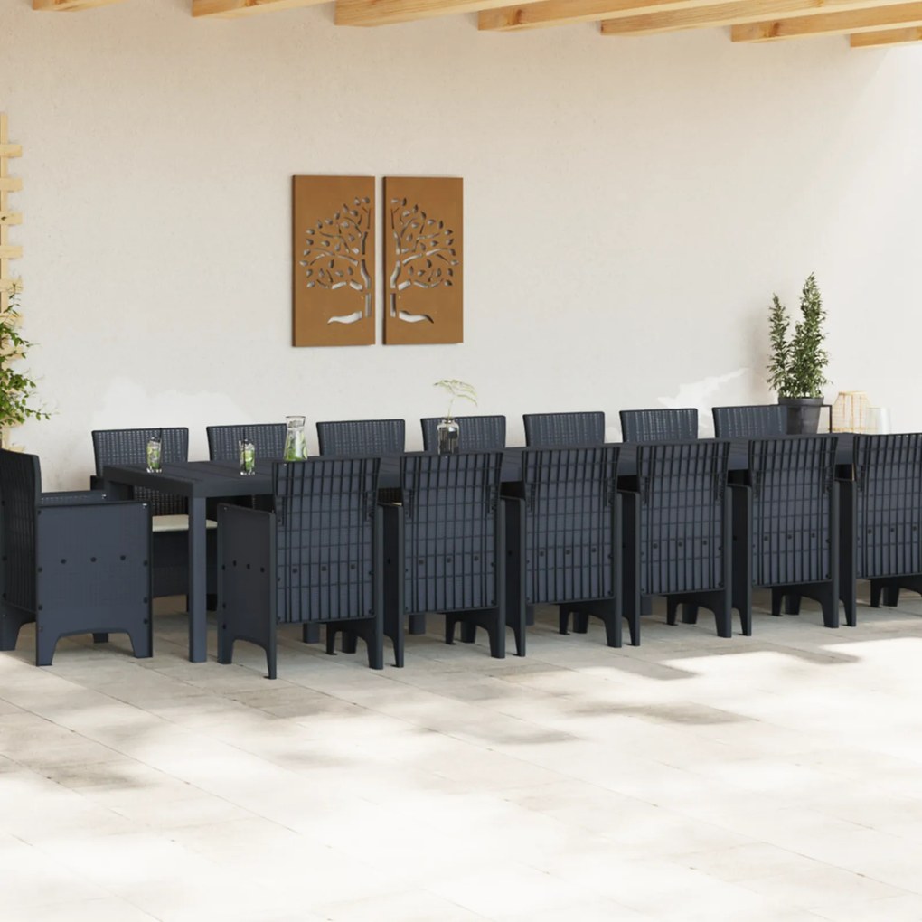 vidaXL Σετ Τραπεζαρίας Κήπου 17 Τεμαχίων με Μαξιλάρια Ανθρακί Πολυ Ρατάν