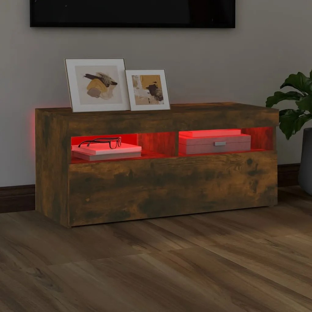 vidaXL Έπιπλο Τηλεόρασης με LED Καπνιστή Δρυς 90x35x40 εκ.