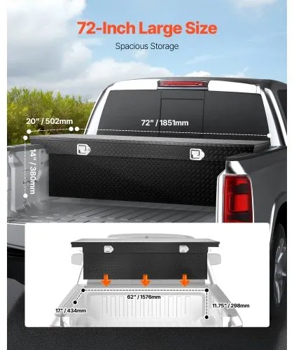 VEVOR Crossover Tool Box 72x20x14 In Heavy Duty Aluminum Toolbox for Truck Bed