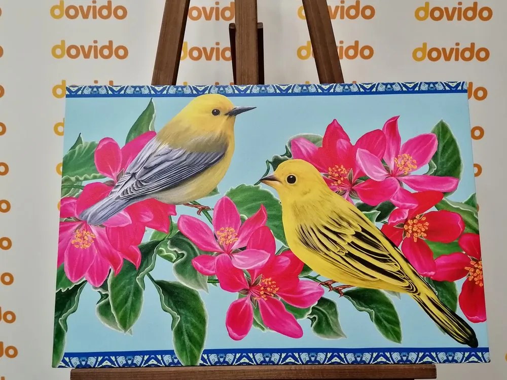 Εικόνα πουλιά και λουλούδια σε vintage σχέδιο - 120x80