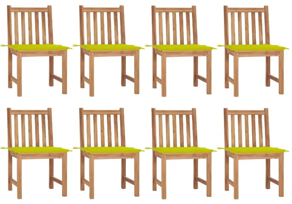 Καρέκλες Κήπου 8 Τεμαχίων από Μασίφ Ξύλο Teak με Μαξιλάρια - Πράσινο