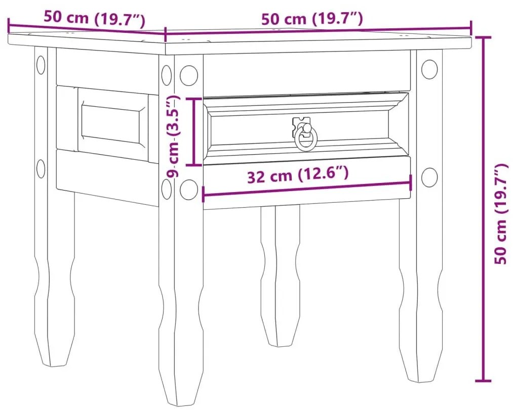 Τραπεζάκι Βοηθητικό Corona 50x50x50 εκ. από Μασίφ Ξύλο Πεύκου - Καφέ